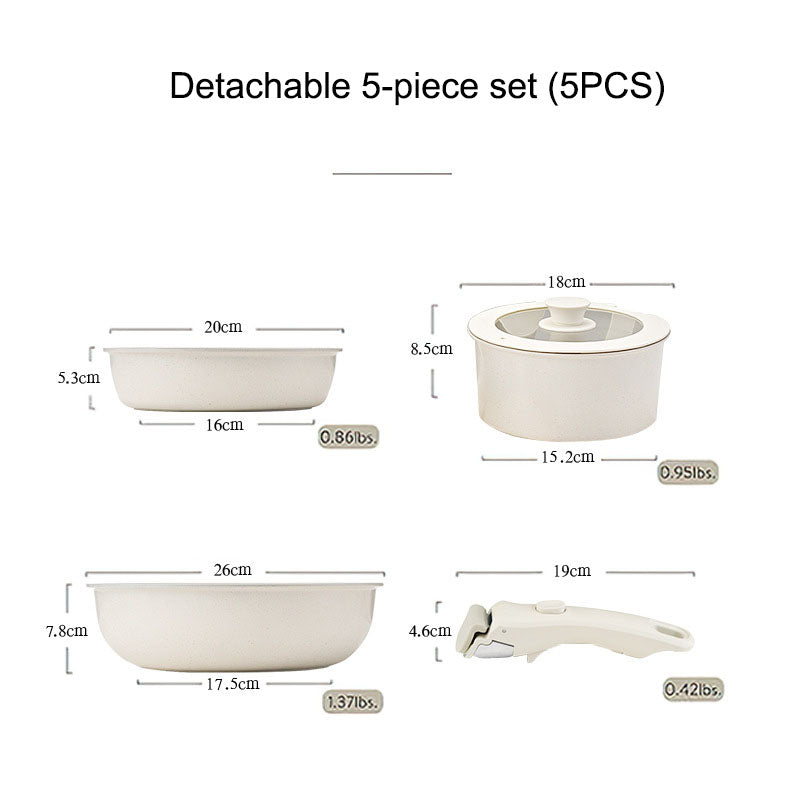 Detachable Cookware Set Nonstick Frying Pan Flat Bottom Pot