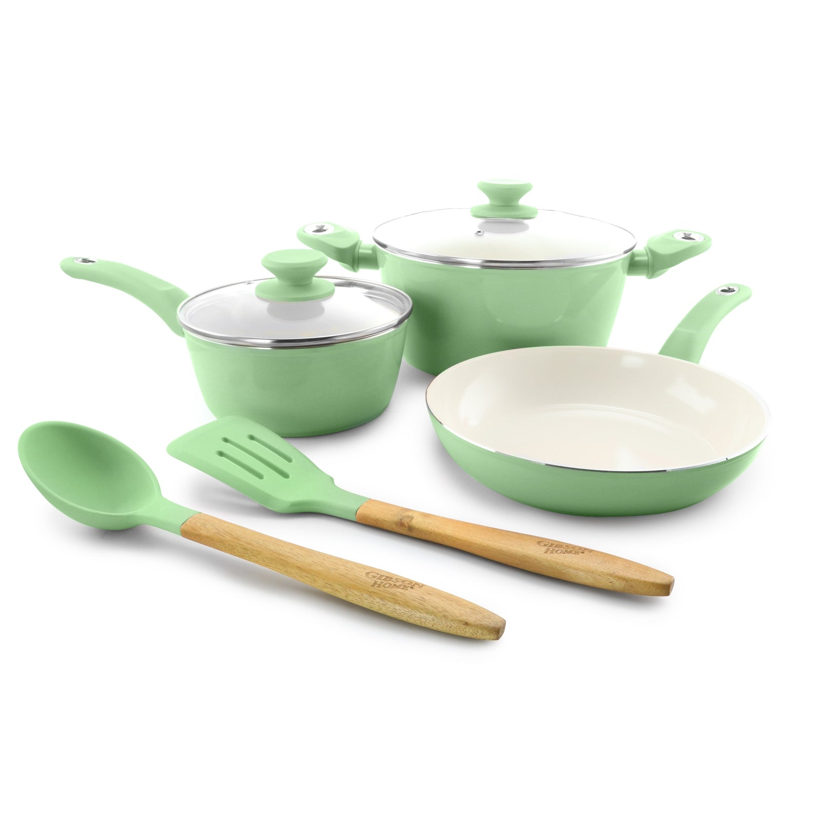 Home Plaza Cafe 7 Piece Aluminum Cookware Set Mint