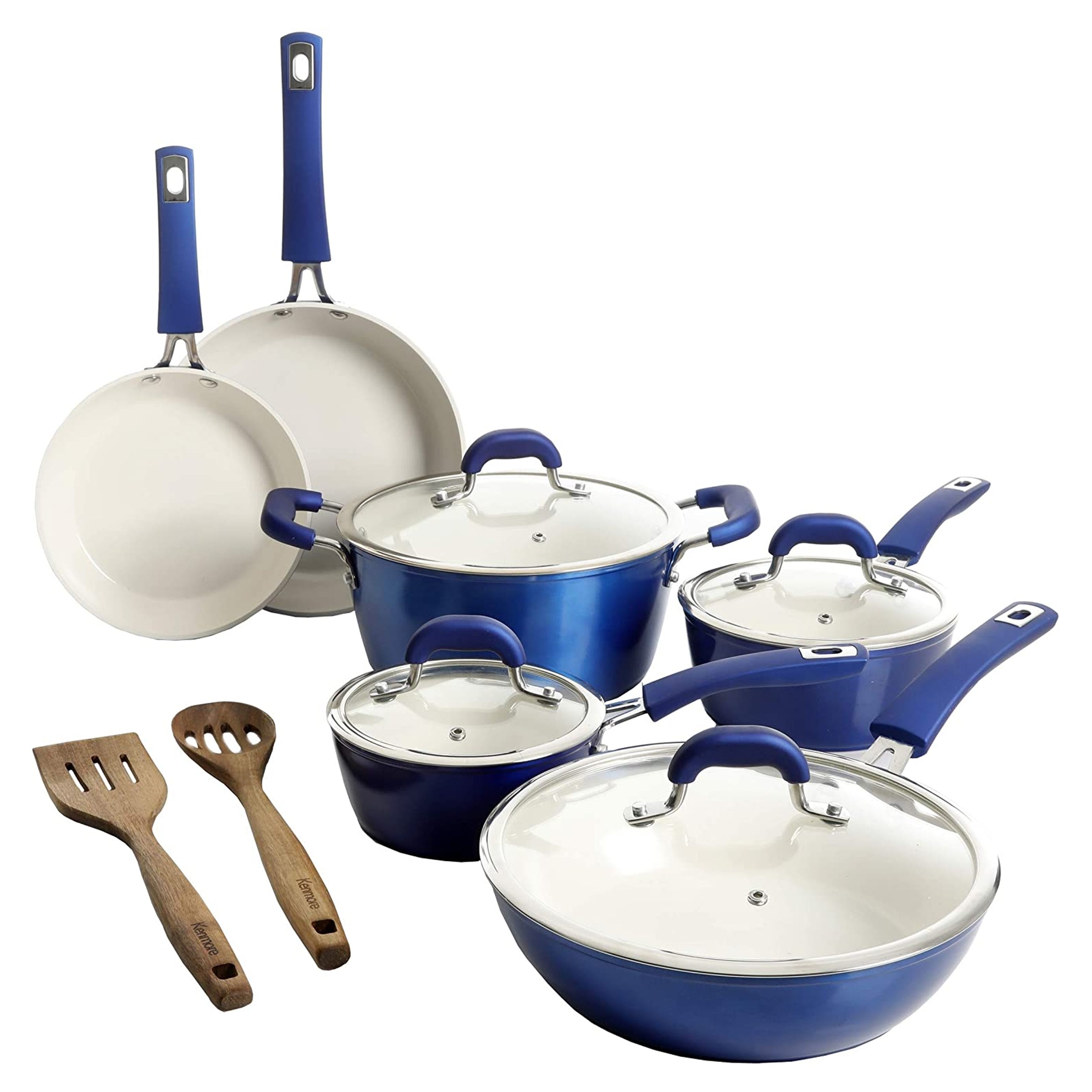 12 Piece Aluminum Ceramic Nonstick Cookware Set Metallic Blue