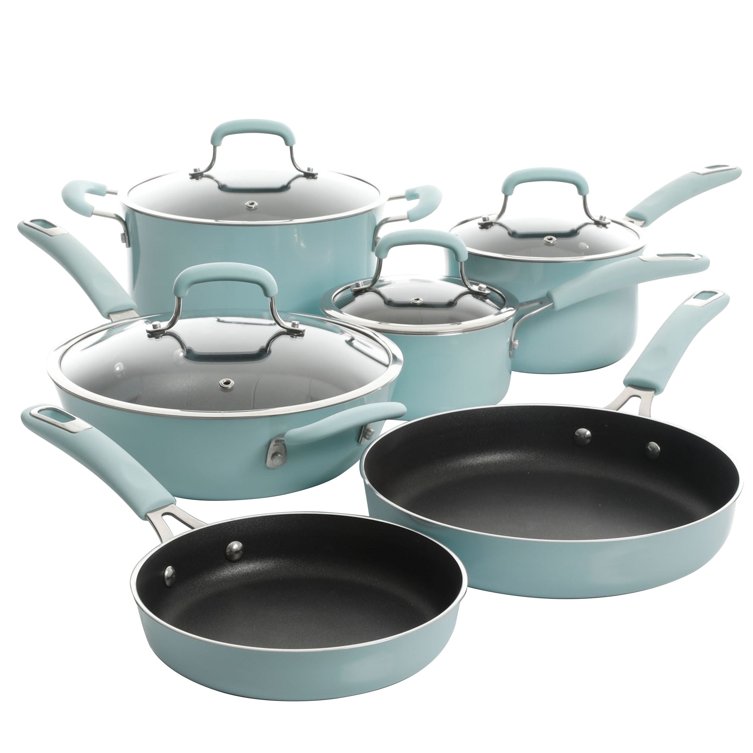 10 Piece Nonstick Aluminum Cookware Set in Glacier Blue