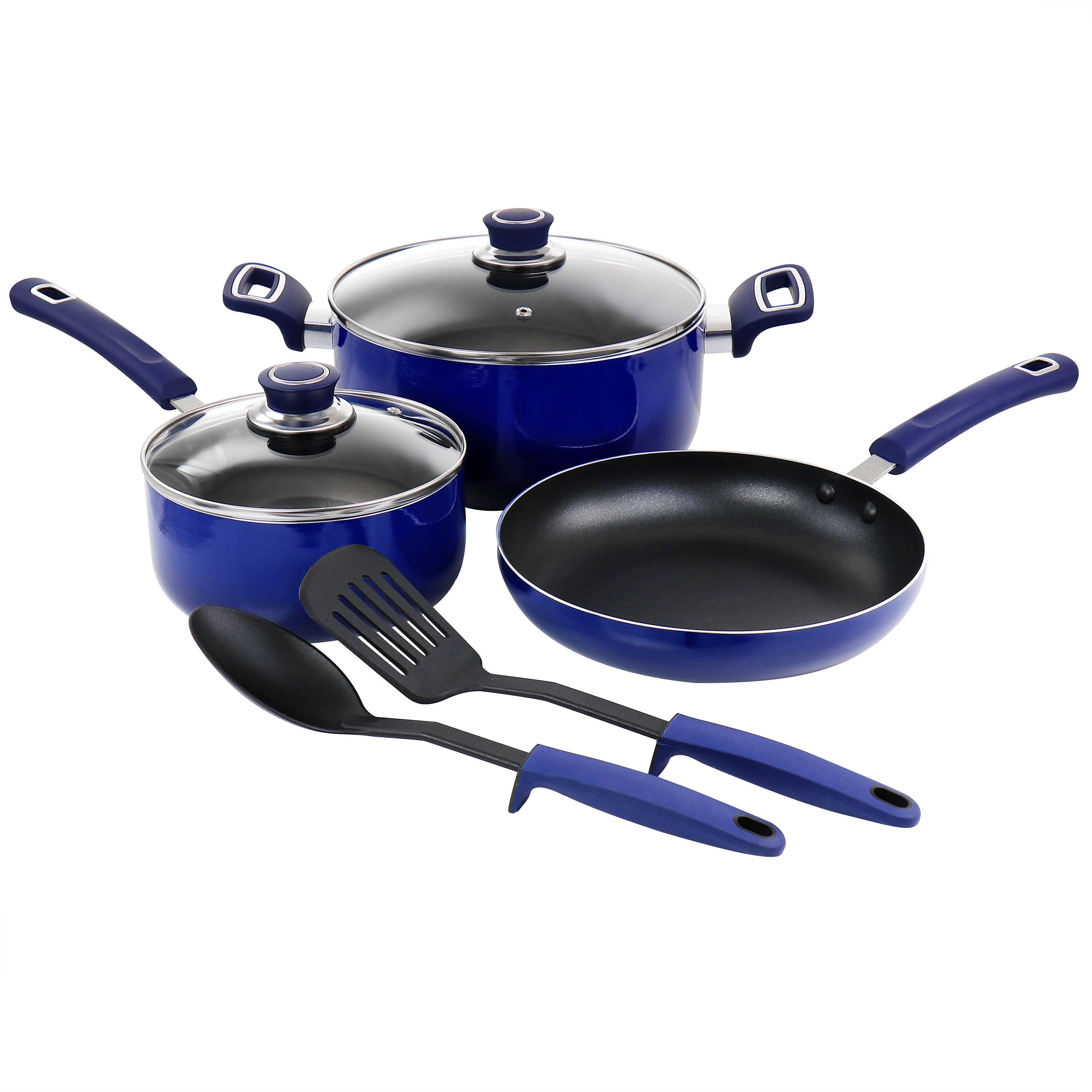7 Piece Non Stick Aluminum Cookware Set in Blue