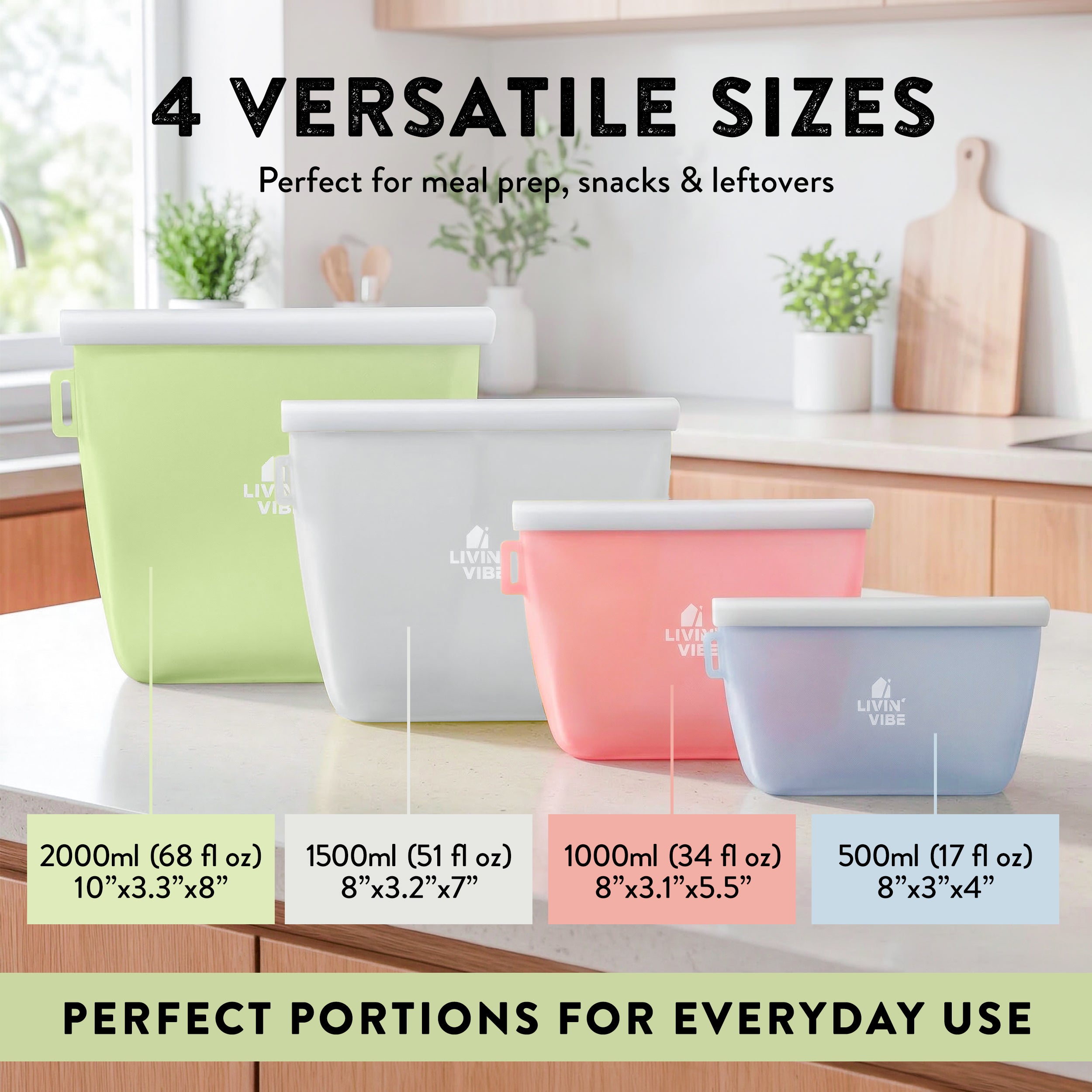 Reusable Silicone Food Storage Bags Set of 4 Multicolor