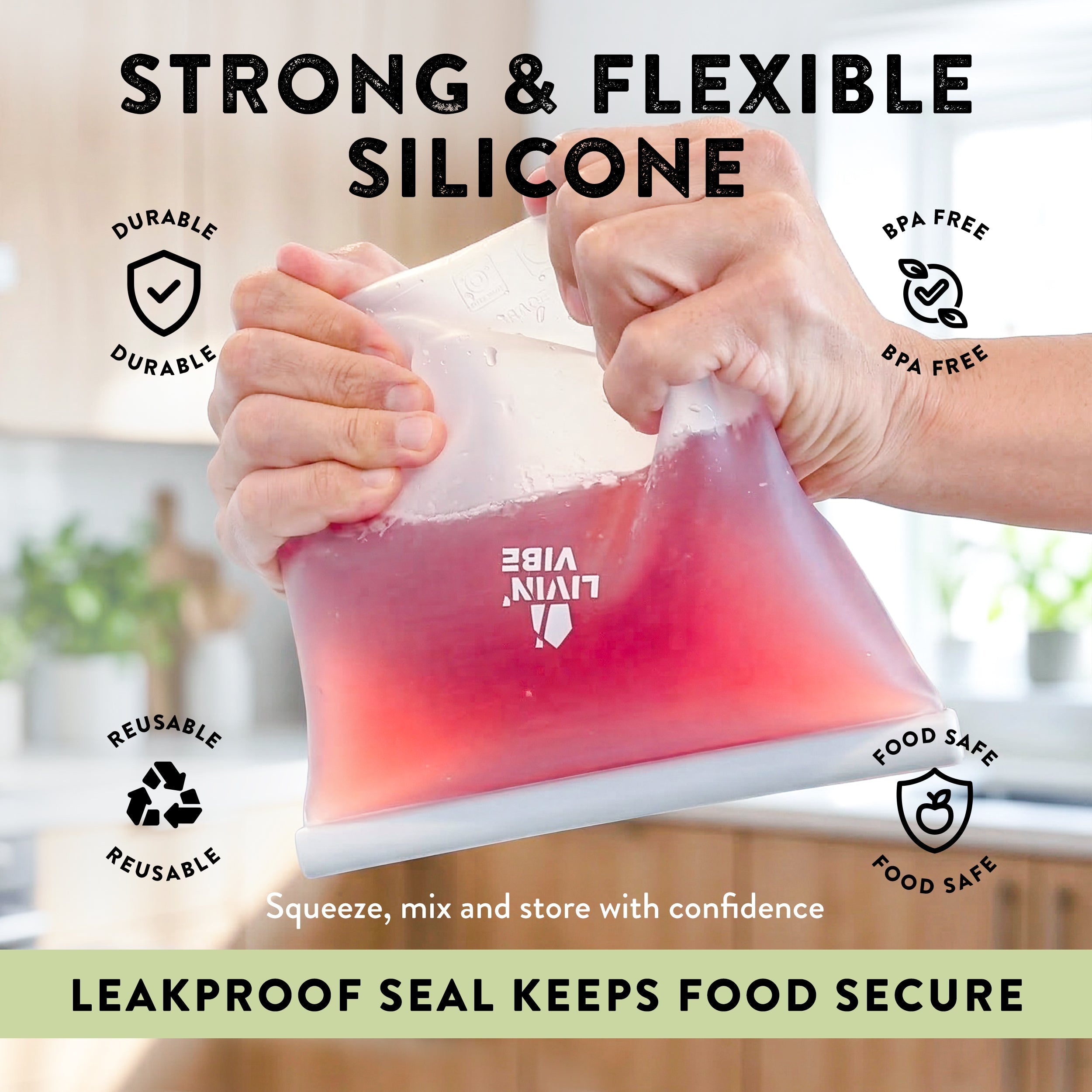 Reusable Silicone Food Storage Bags Set of 4 Multicolor