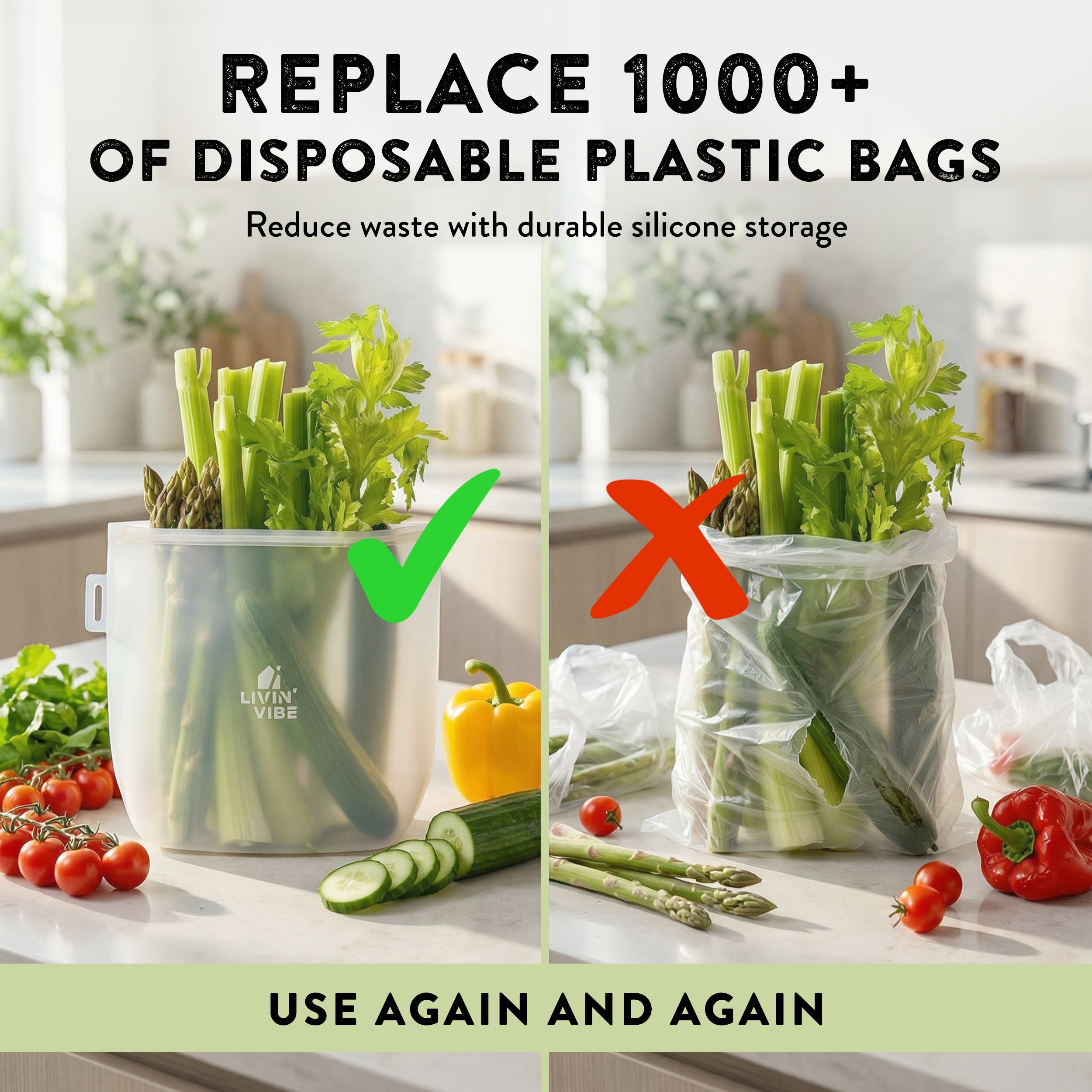 Reusable Silicone Food Storage Bags Set of 4 Multicolor