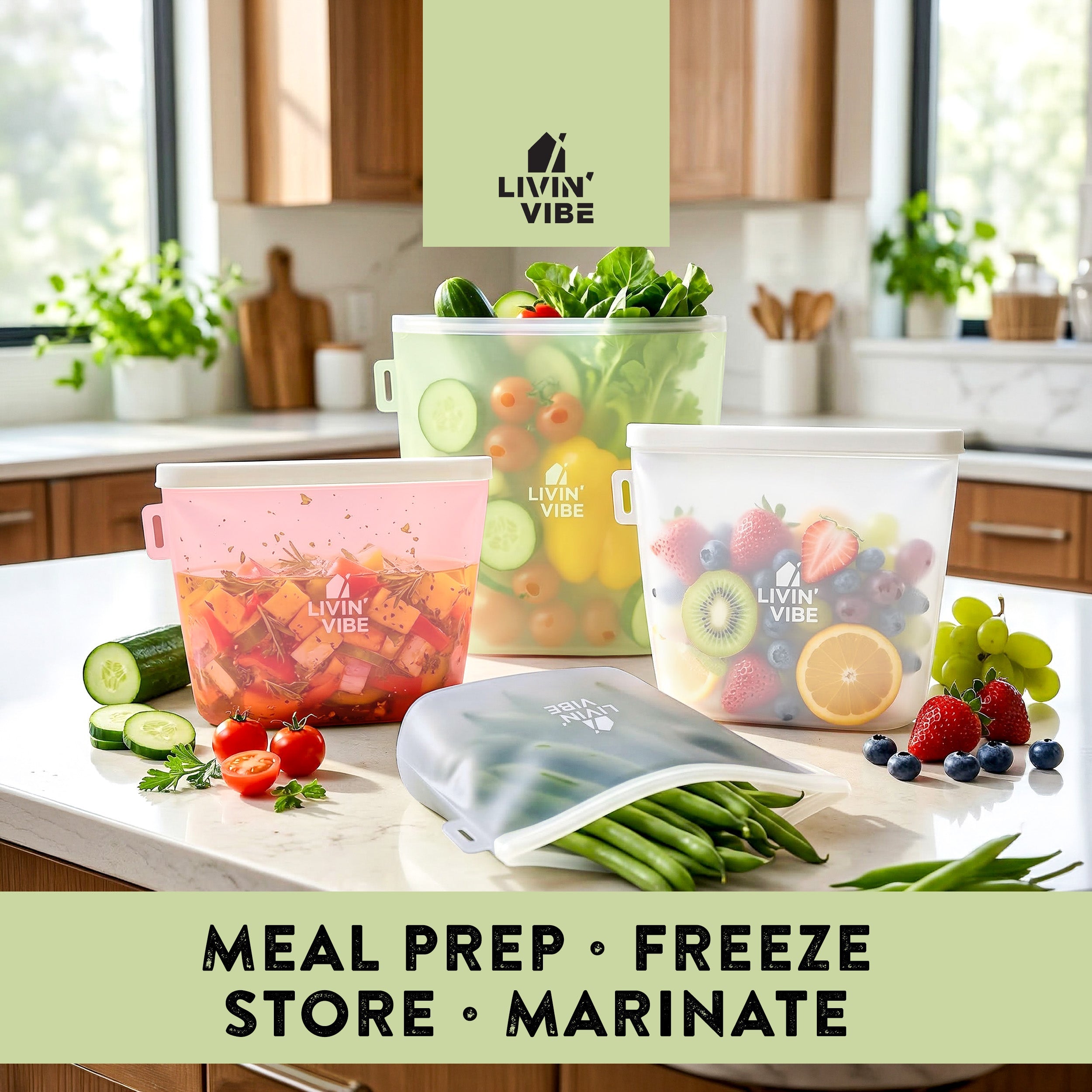 Reusable Silicone Food Storage Bags Set of 4 Multicolor