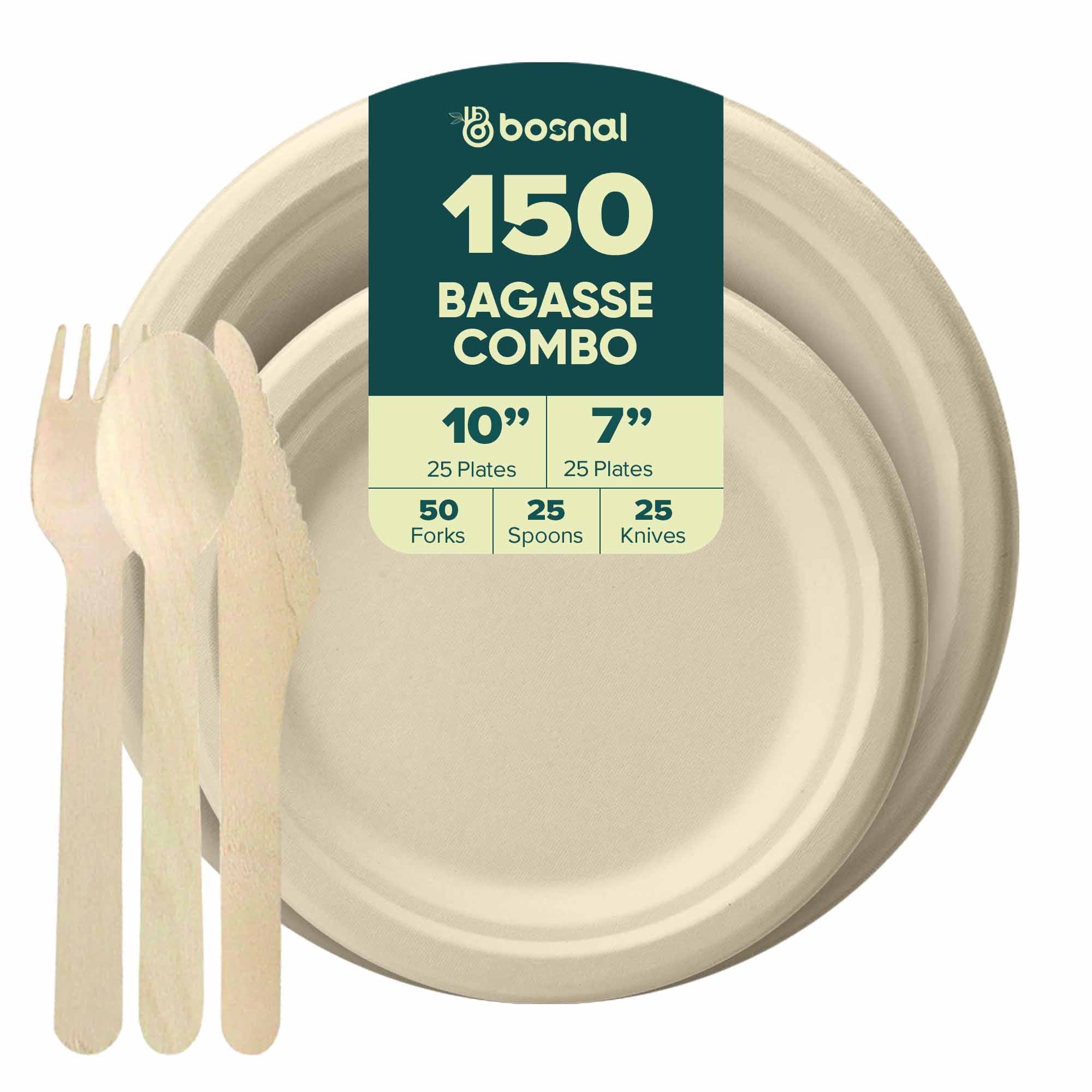 Sugarcane Bagasse Compostable 10 inch & 7 inch Round Plates with Cutlery