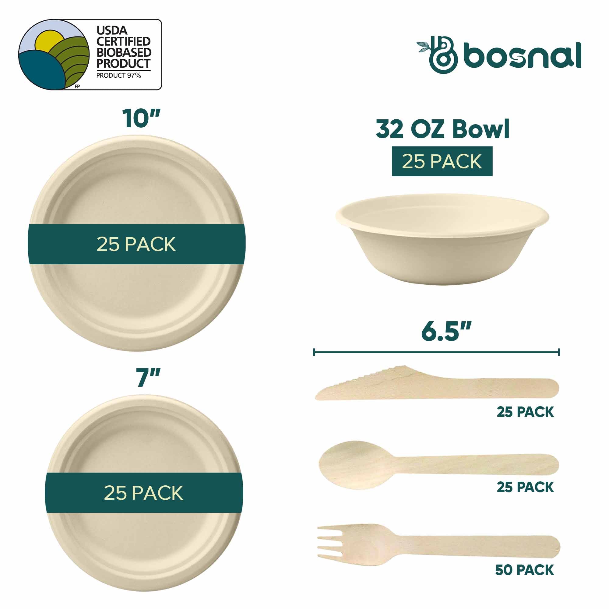 Sugarcane Bagasse Compostable Plates Bowls Cutlery Eco Friendly Set
