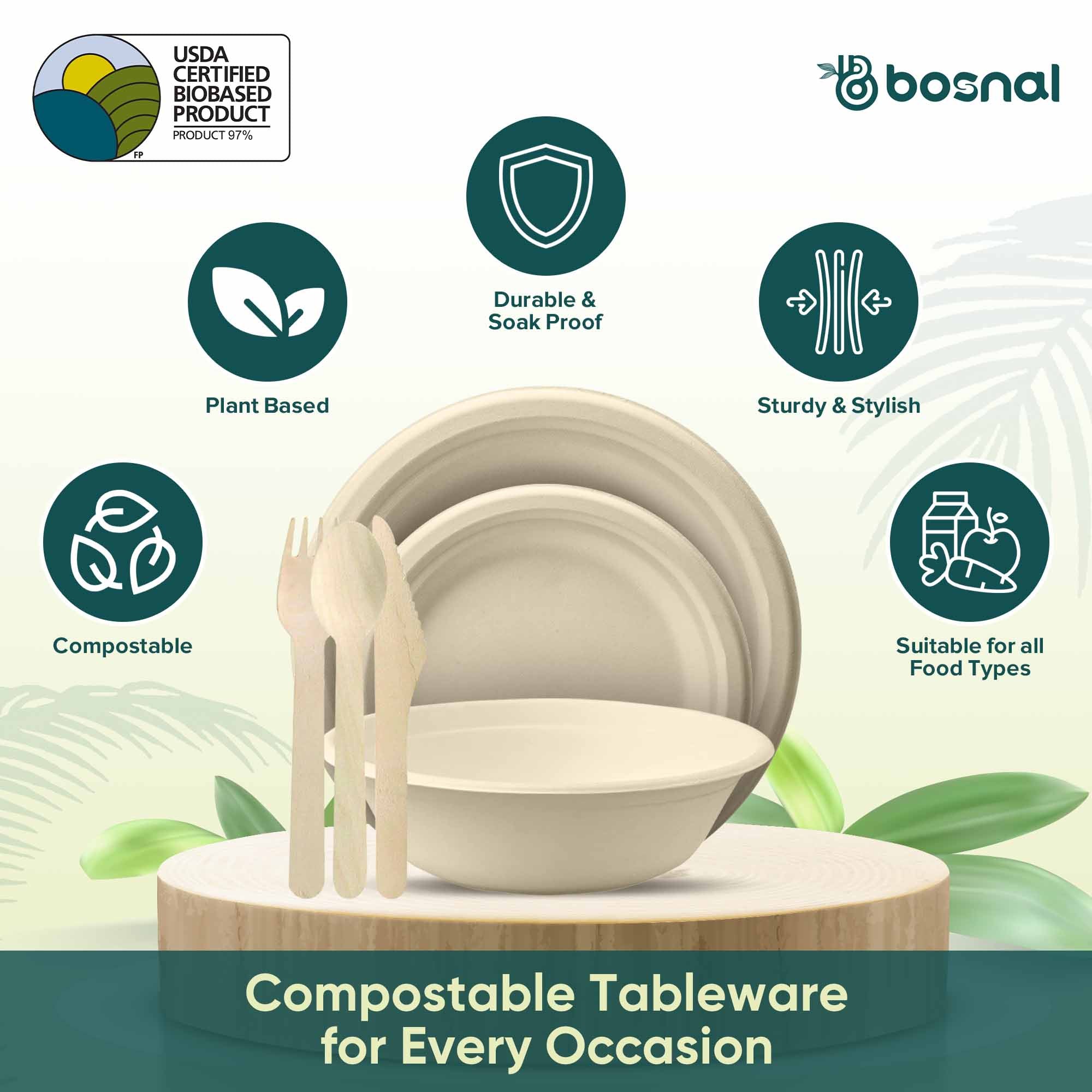 Sugarcane Bagasse Compostable Plates Bowls Cutlery Eco Friendly Set