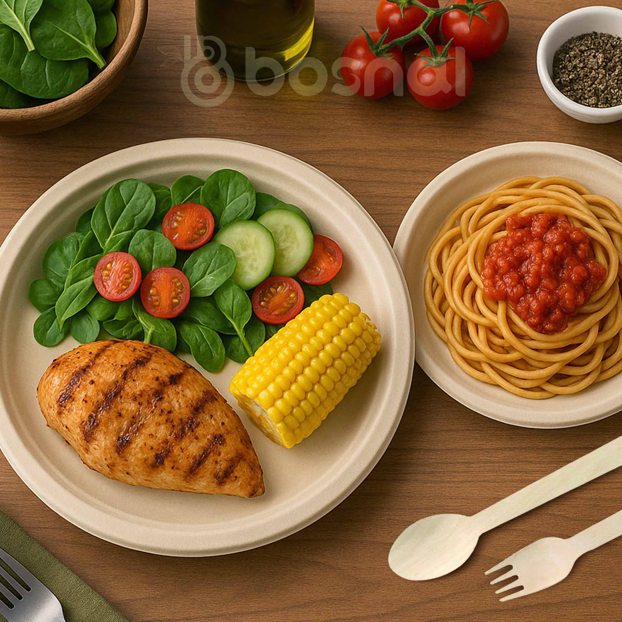 Sugarcane Bagasse Compostable 10 inch & 7 inch Round Plates with Cutlery