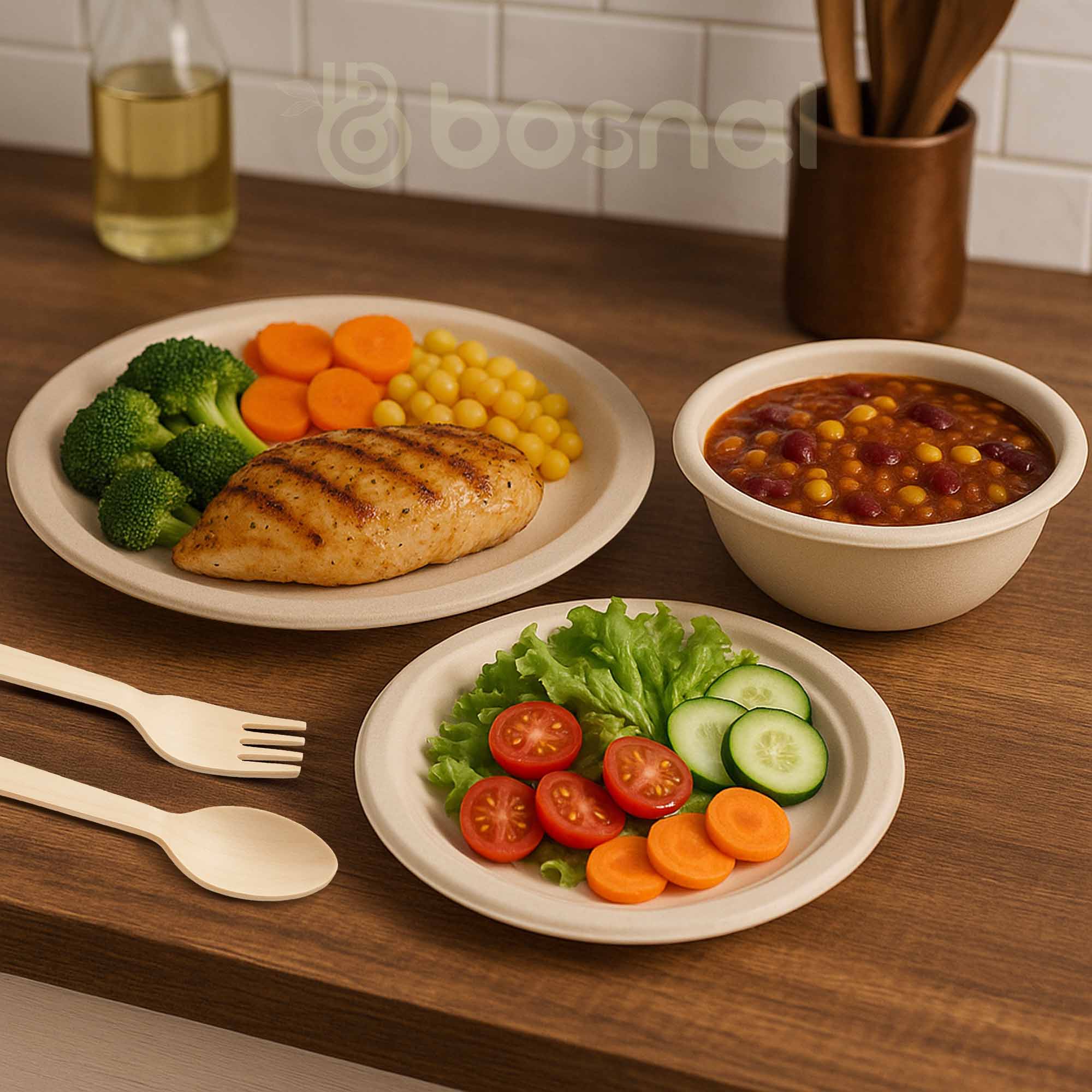 Sugarcane Bagasse Compostable Plates Bowls Cutlery Eco Friendly Set