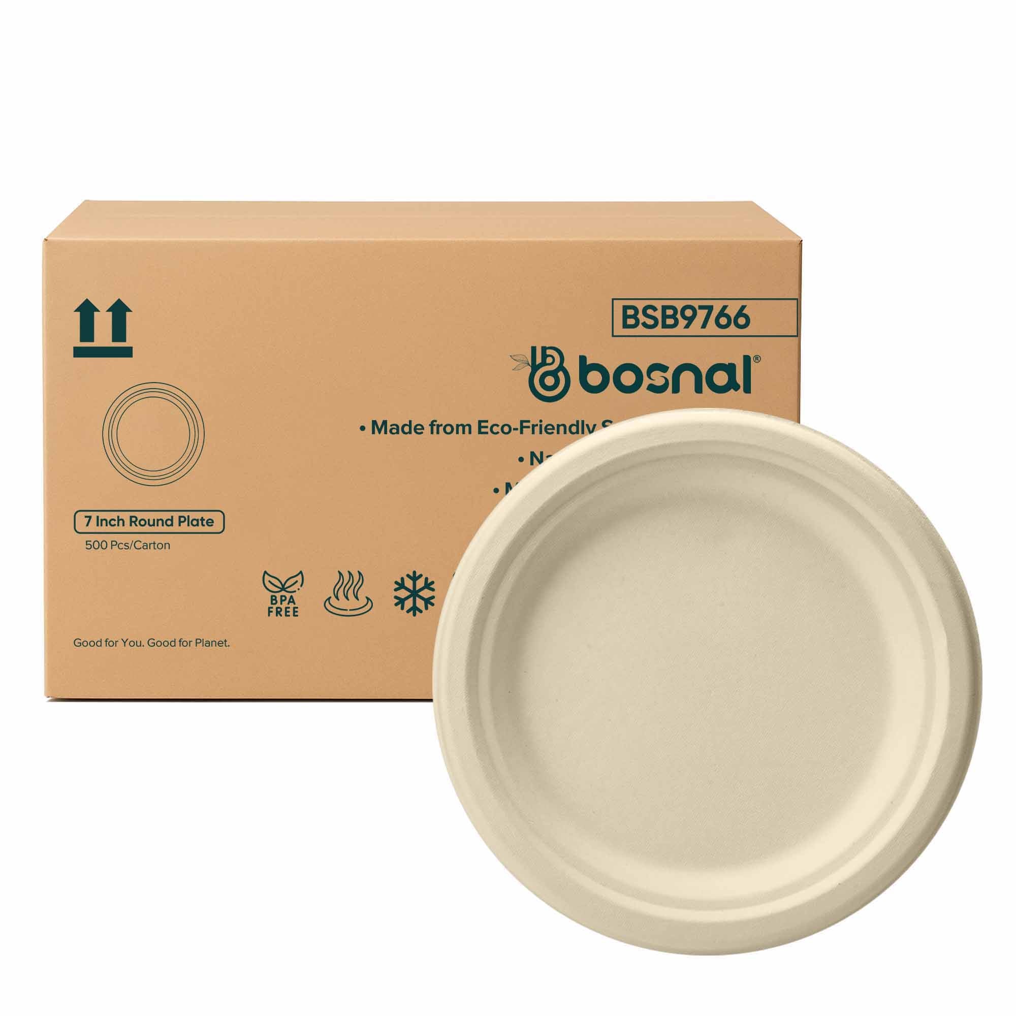 Sugarcane Bagasse Compostable 7 Inch Plates Case of 500