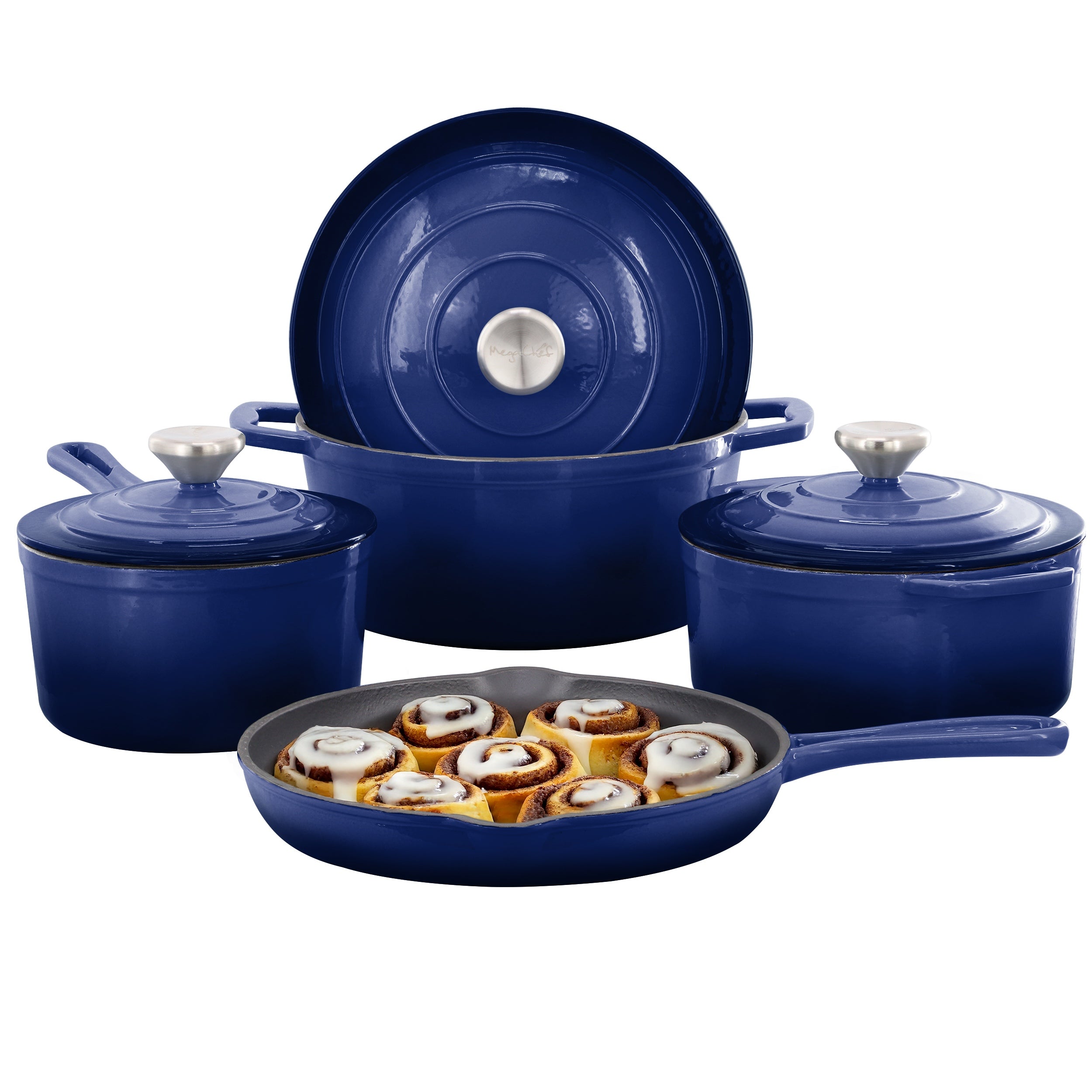 7 Piece Enameled Cast Iron Cookware Set in Blue