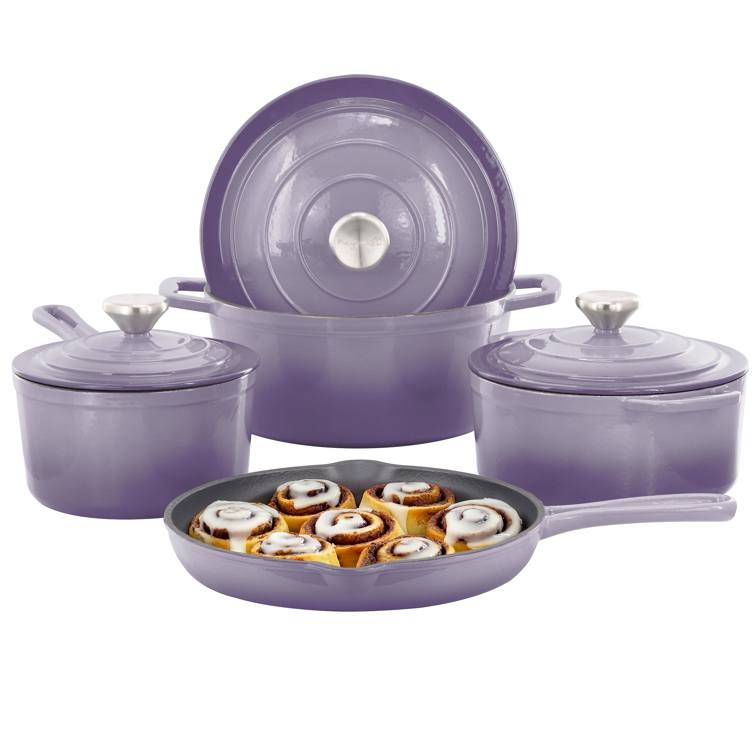 7 Piece Enameled Cast Iron Cookware Set in Purple