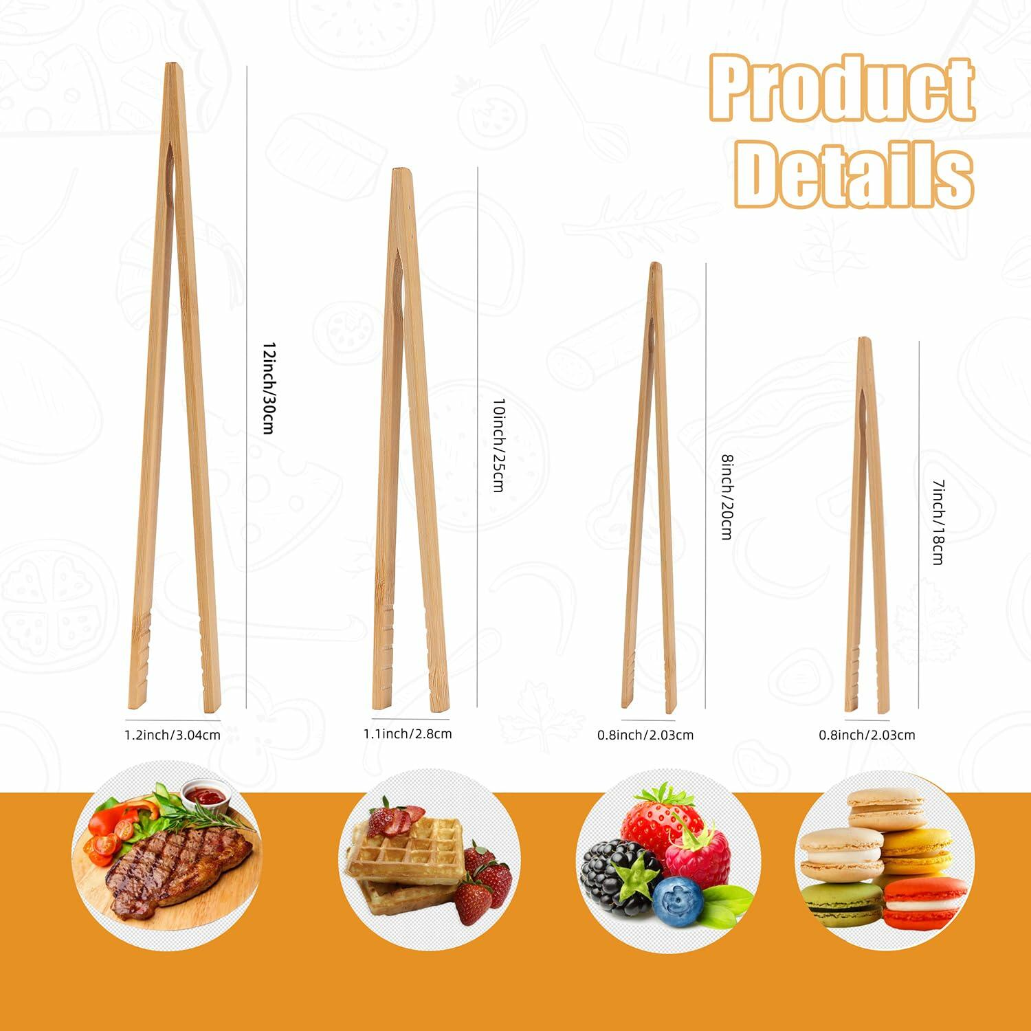 Bamboo Toaster Tongs 8 Inch Natural Colour Wooden Kitchen Utensil